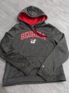Champion Charcoal Gray Hoodie with Red Lining — Georgia Bulldogs Logo